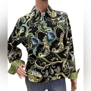 Patrick Christopher Flip Cuff Paisley Print Long Sleeve Shirt Size M Stretch EUC